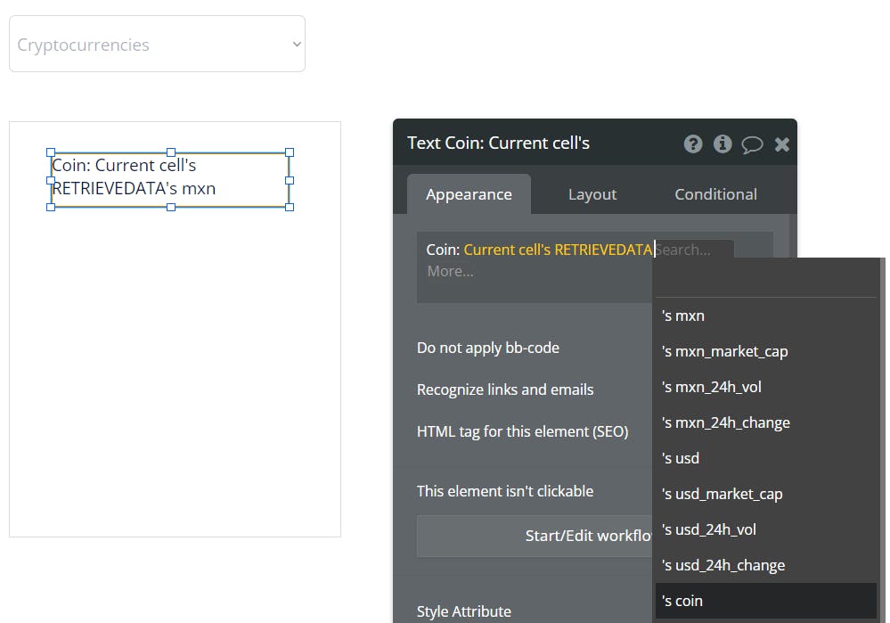 We are defining the element's attributes retrieved from assets,here we can see the attributes availables