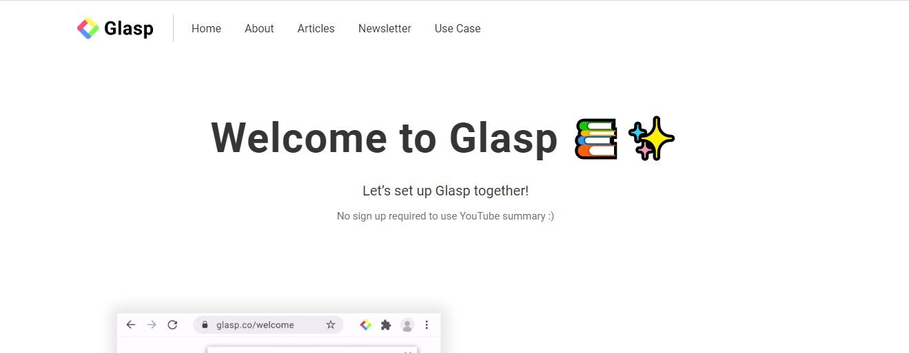 The Glasp welcome page