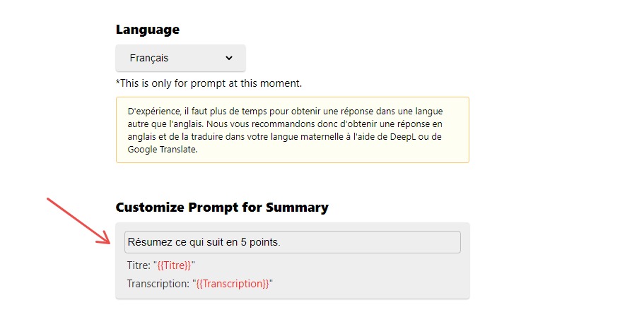 Customize the prompt in the desired language