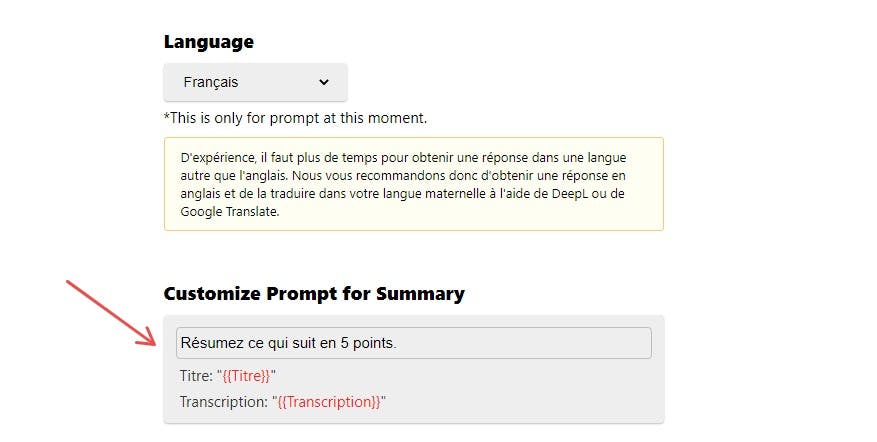 Customize the prompt in the desired language