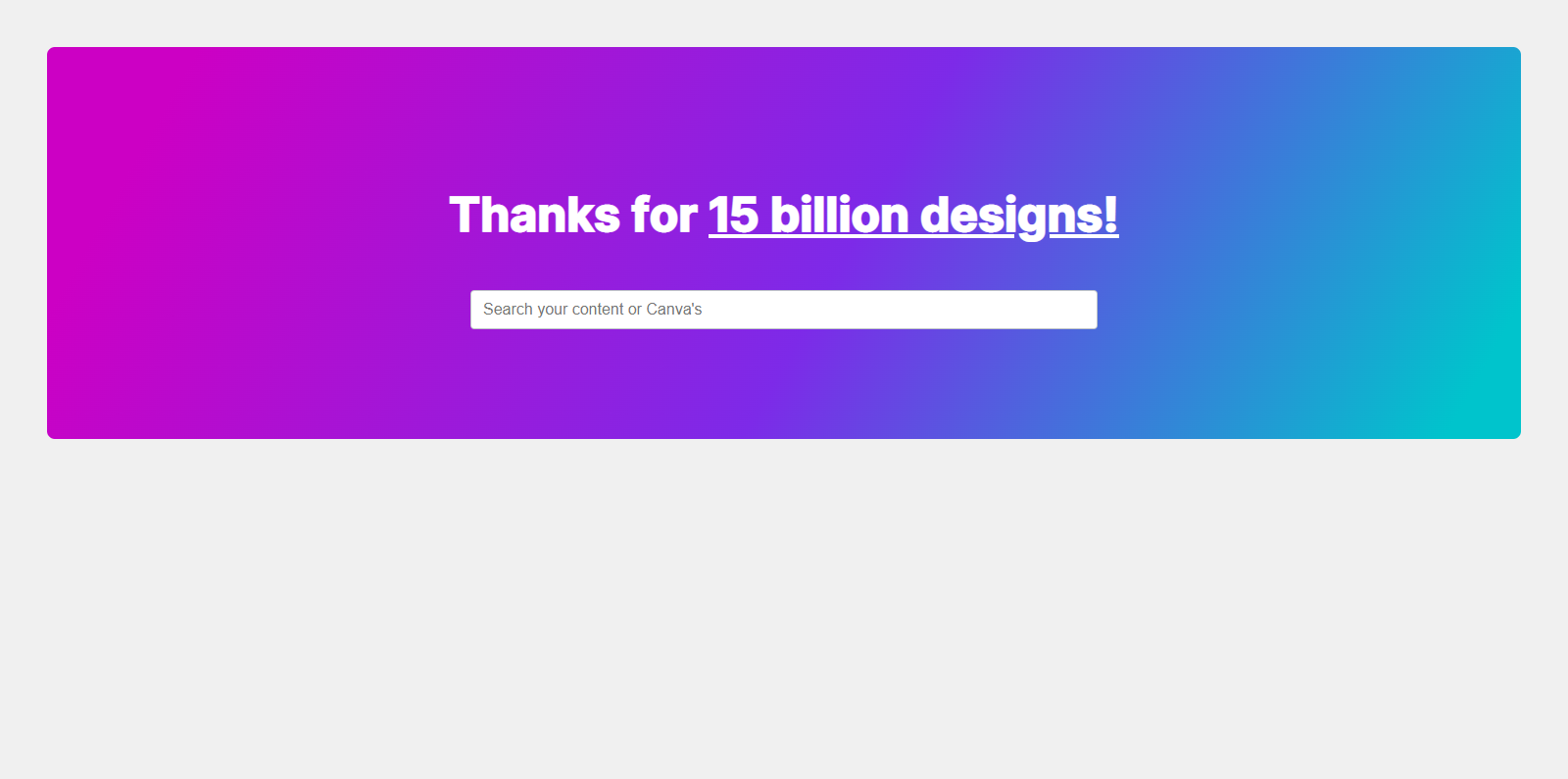Static website Design that reads Thanks for 15 billion designs!
