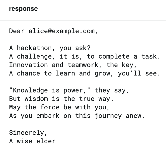 what is in a hackathon response