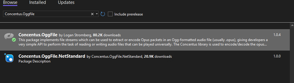 Add Concentus.Oggfile with the nuget package manager