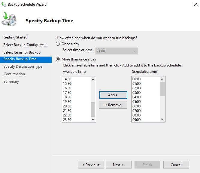 Backup Schedule - Specify backup Time
