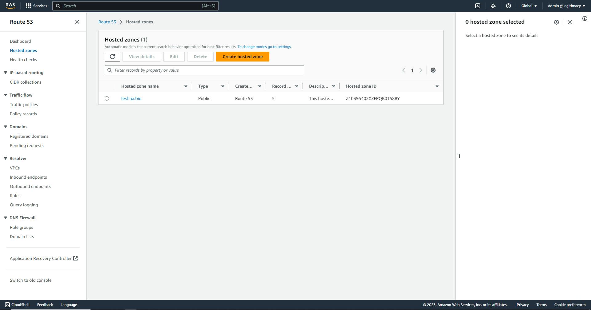 AWS hosted zone dashboard