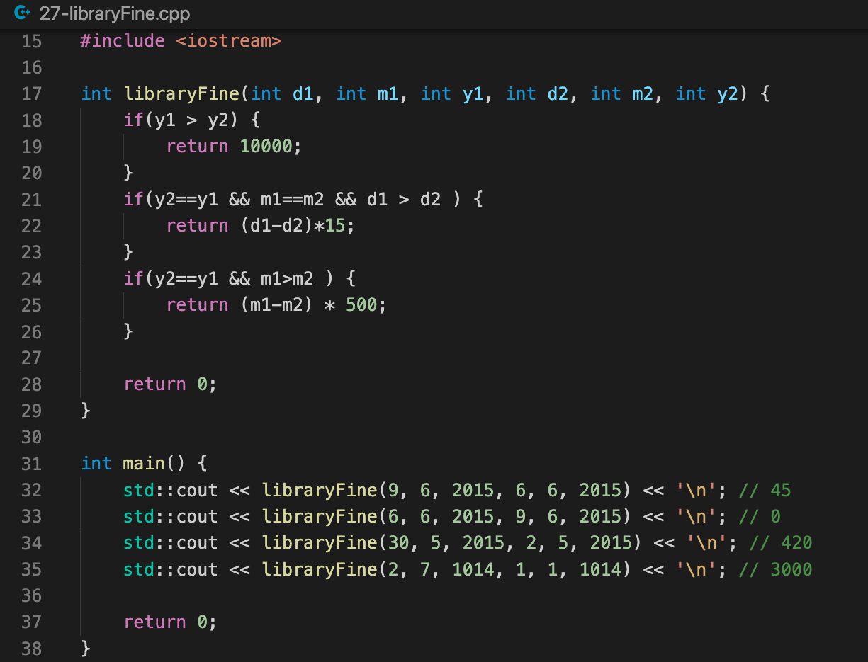 Hackerrank Library Fine: C++ Solution Guide