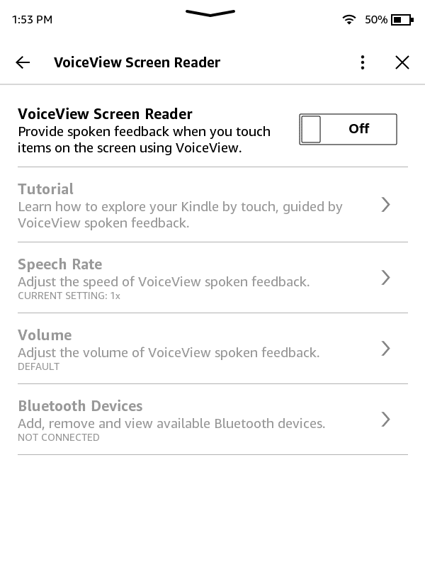 The 'VoiceView Screen Reader' page