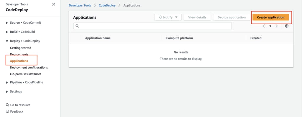 Choose an application in the CodeDeploy