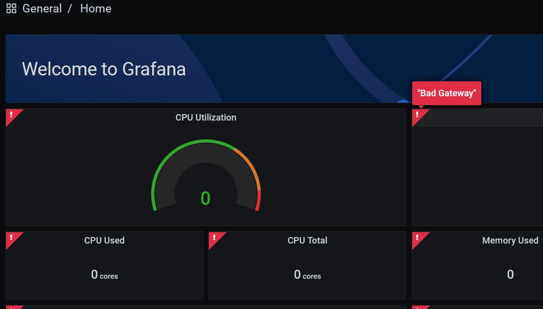Bad Gateway error in Grafana.