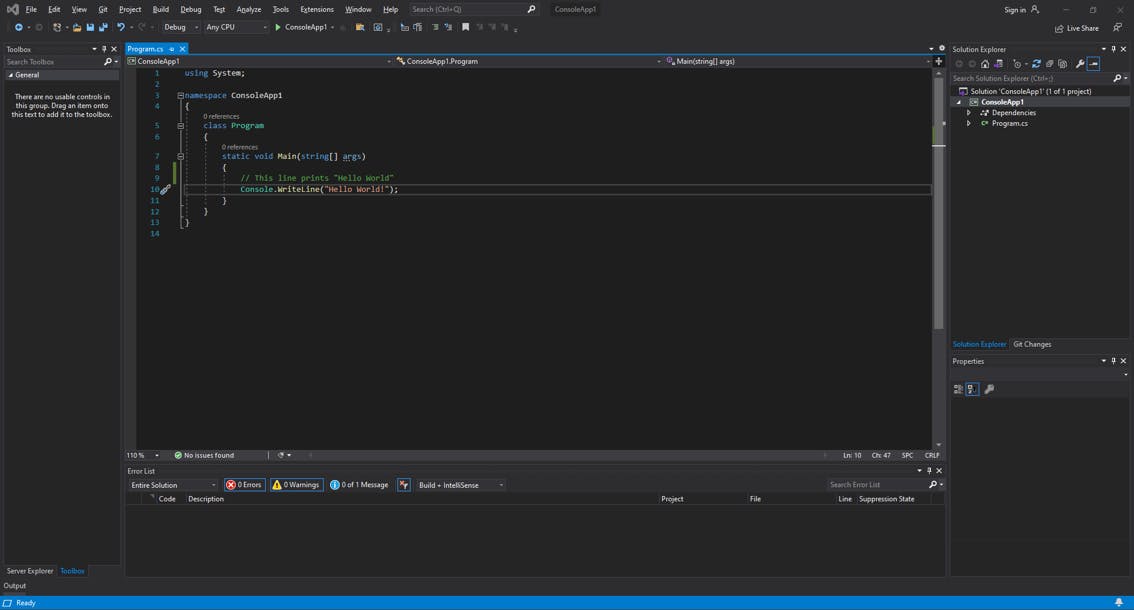 C# syntax and VisualStudio IDE interface