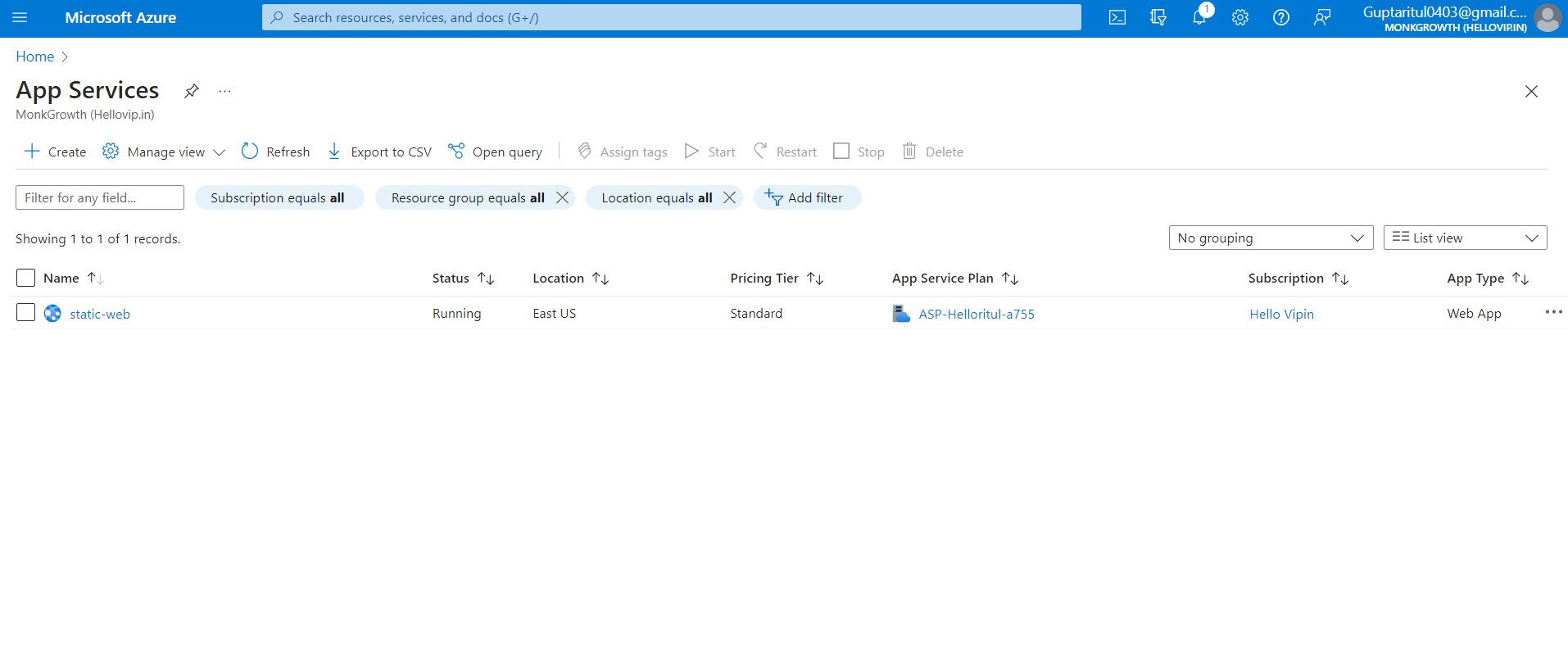 Deploy Static Website in Azure