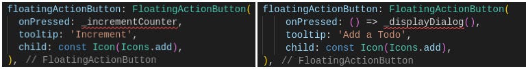 Before and After of Floating Action Button code