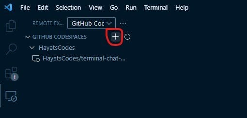 Clicking the + icon to create a codespace