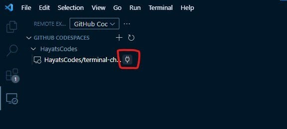 Clicking the plug icon to connect to a codespace