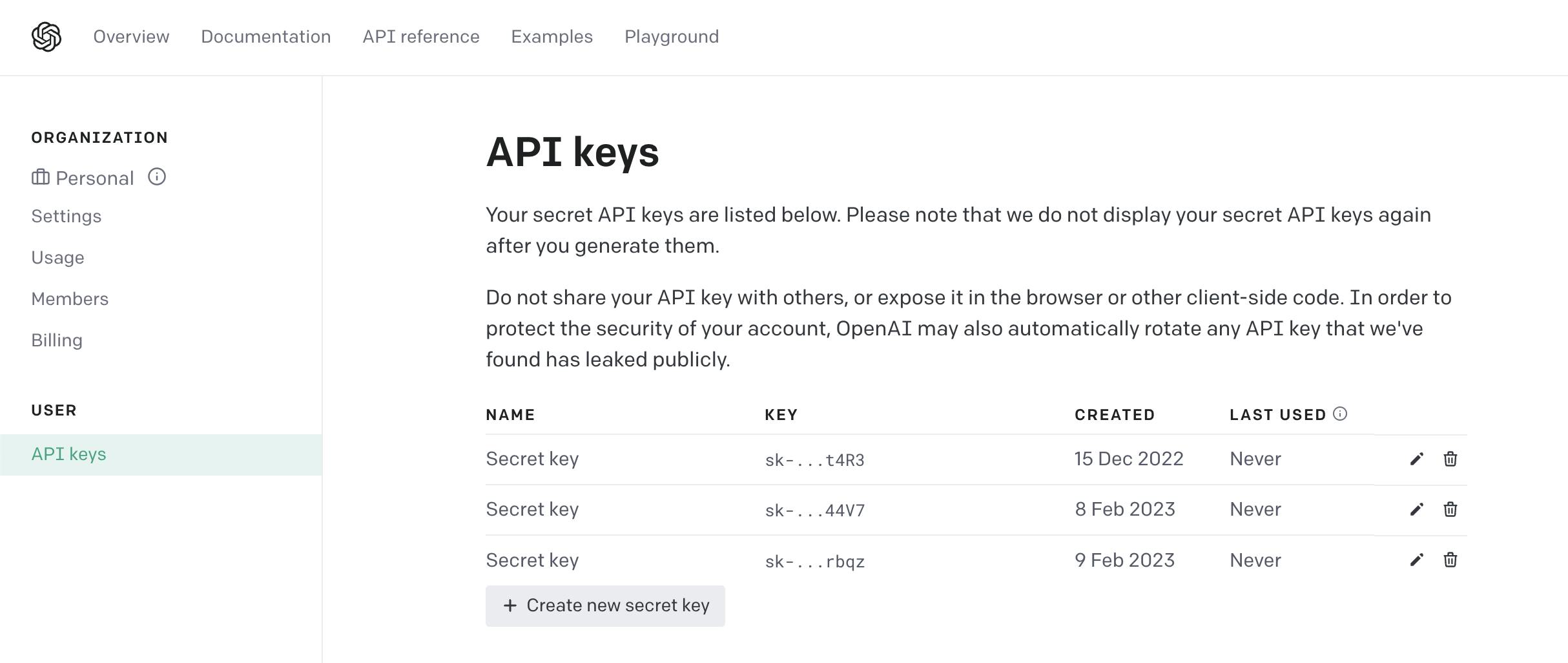 OpenAI API Keys Dashboard
