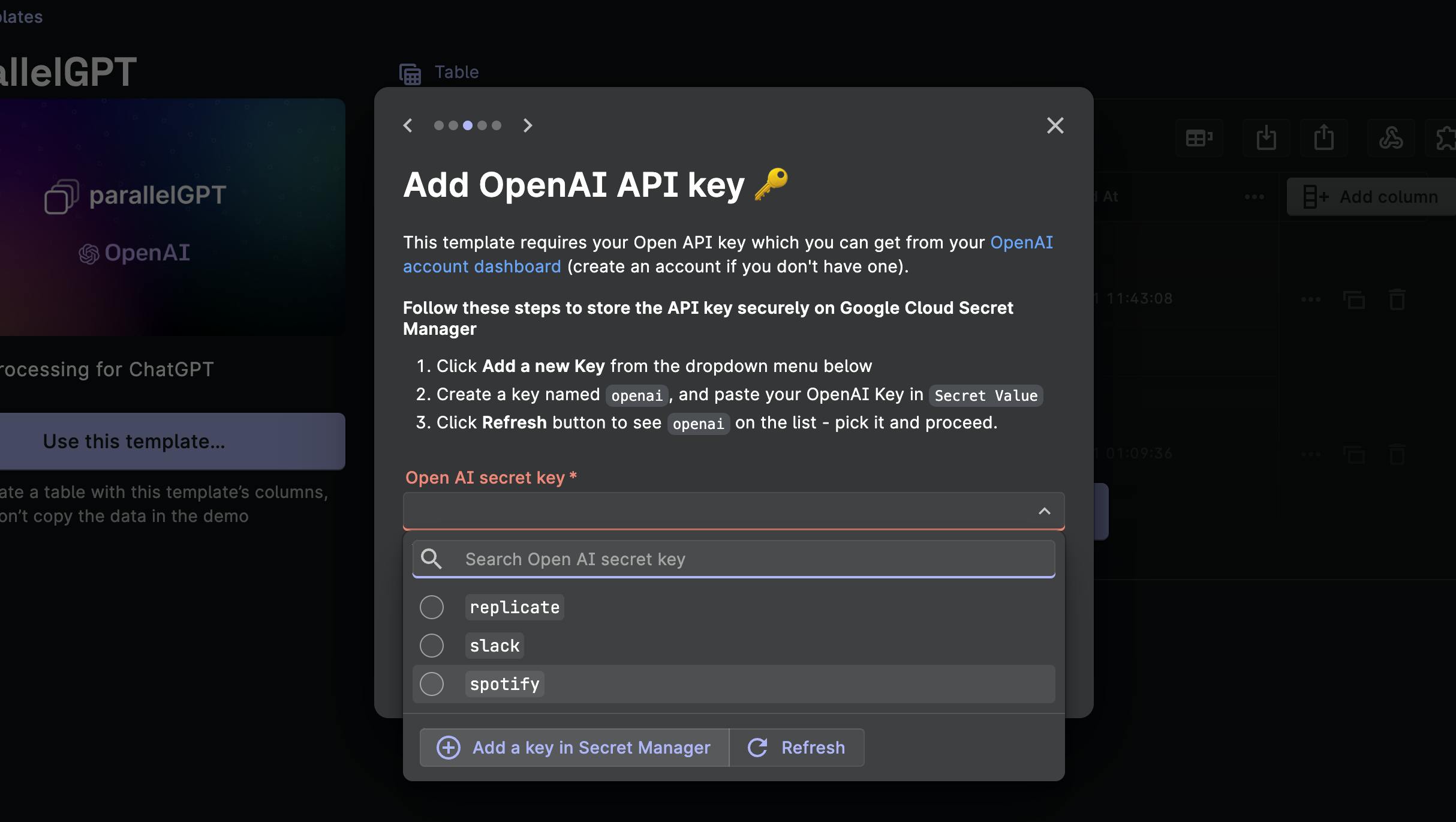 Adding OpenAI API Keys on Rowy Template Setup