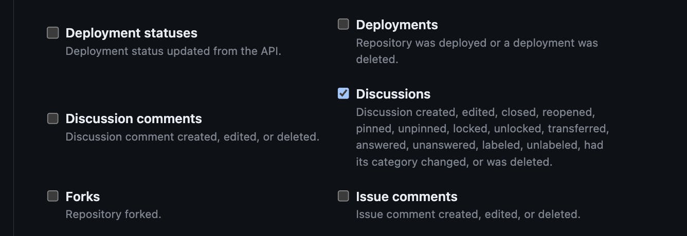 GitHub Discussions - Setting Trigger events