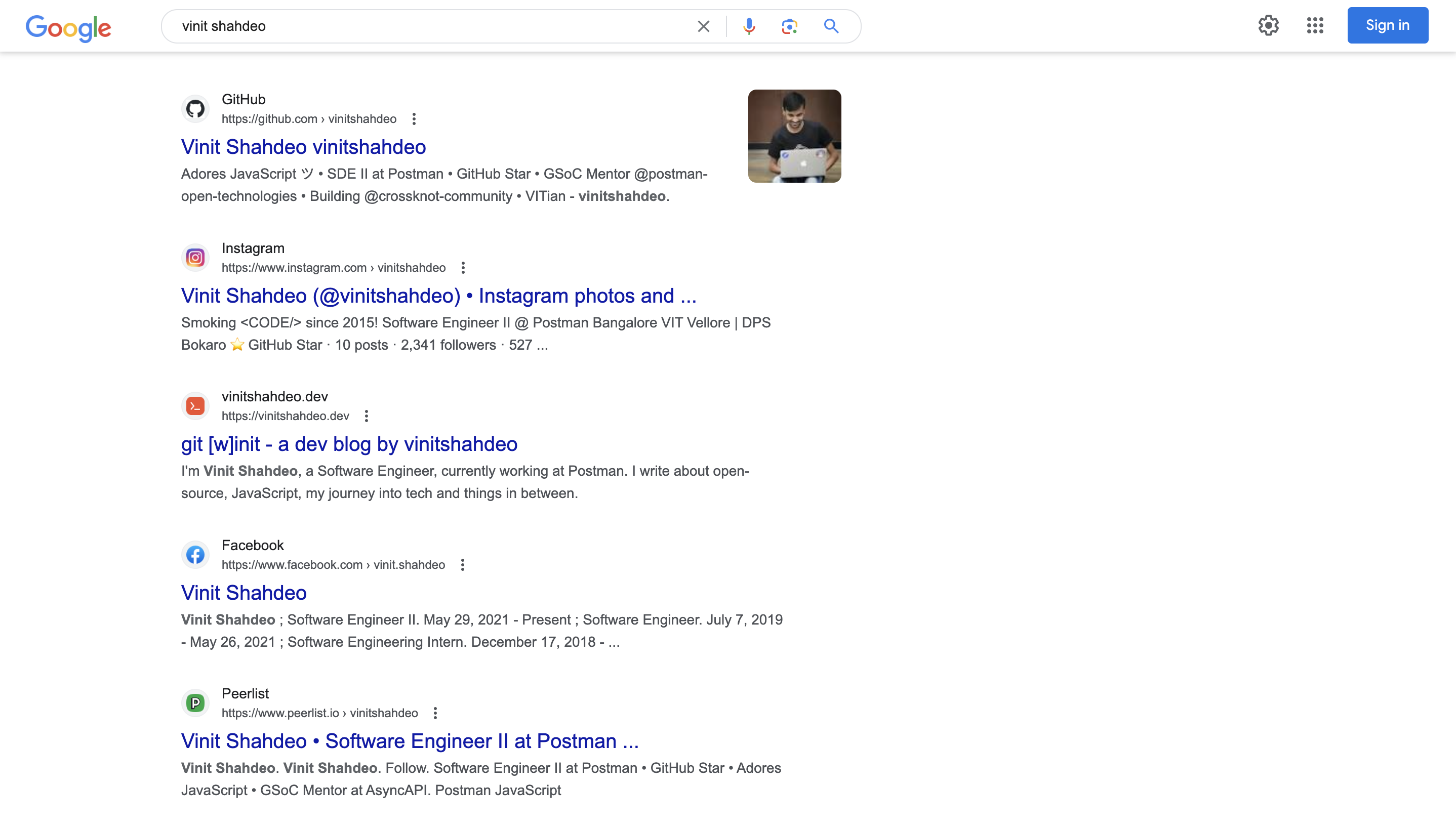 Peerlist Profile of Vinit Shahdeo on Google Search
