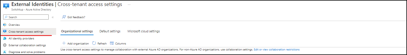 Azure Portal - External Identities Page