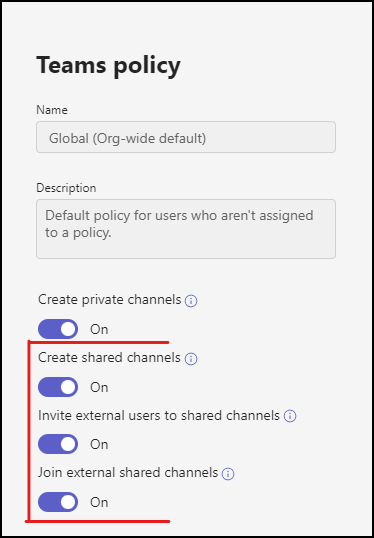 Global Teams polcy - shared settings enabled