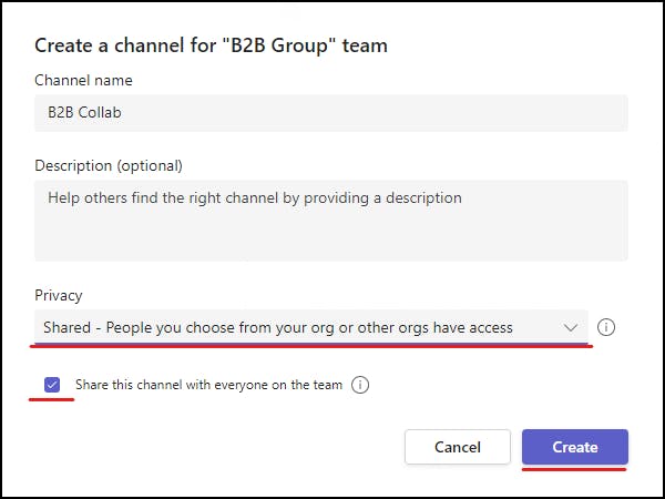 Create a shared channel