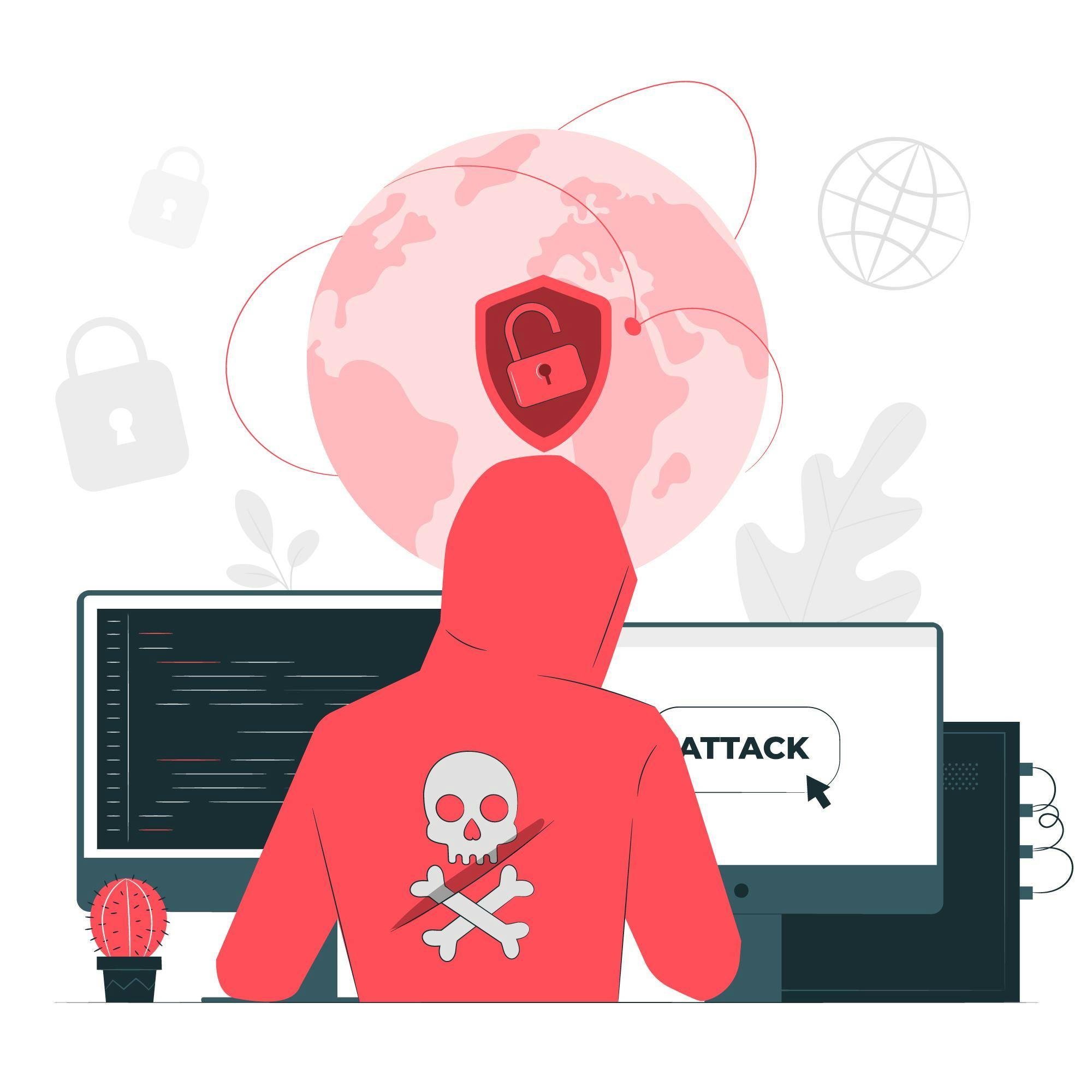 A hacker in a red hoodie attacking a system depicting an offensive security approach.