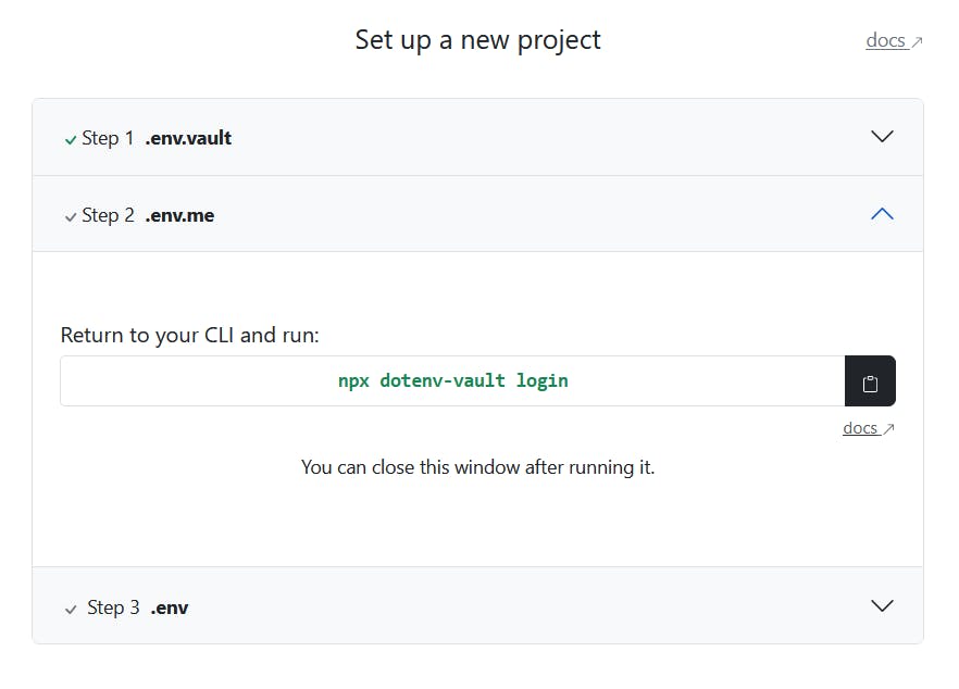 Screenshot of step2 in project setup