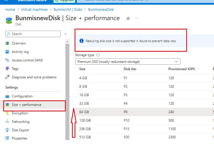 Image showing failure to reduce disk size