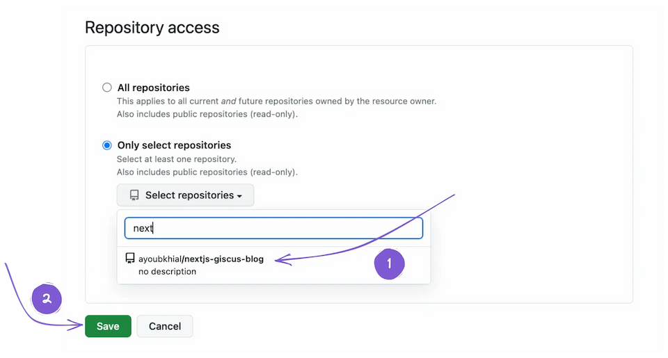 Giscus app repository access in GitHub Marketplace