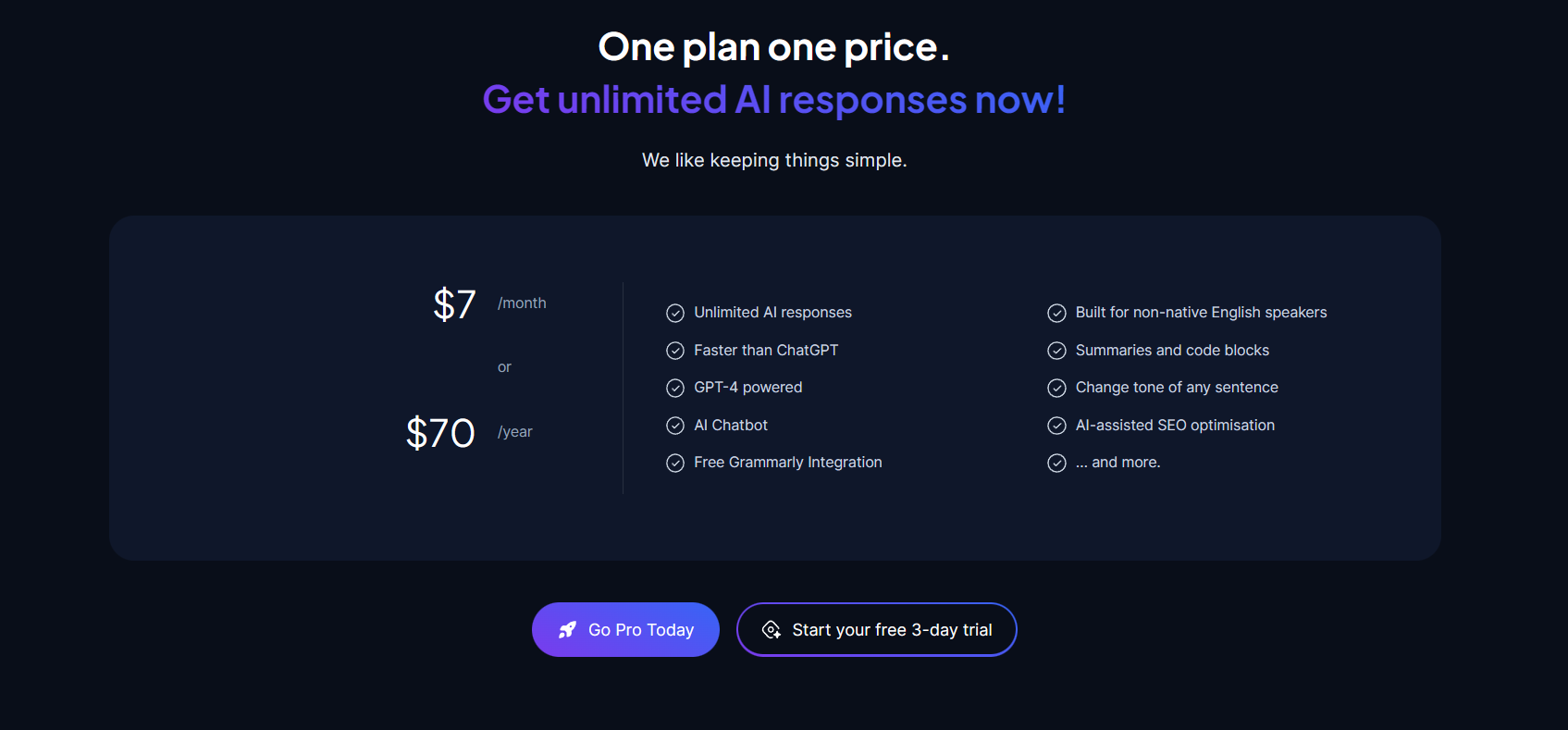 a screen shot of a pricing page for a website