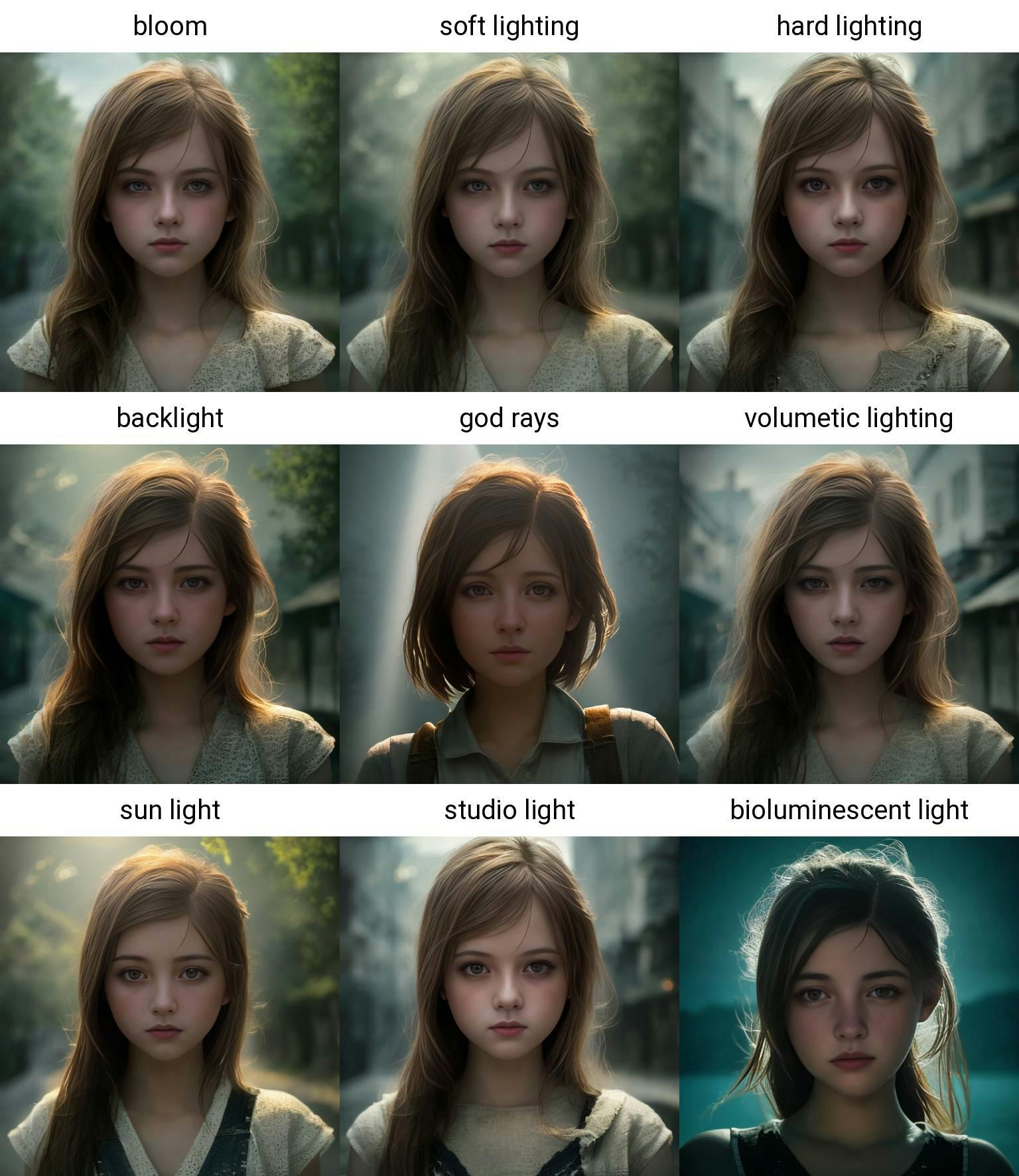 1girl under different lighting