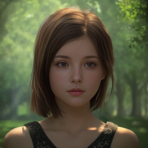 1girl, masterpiece, best quality, high resolution, 8K , HDR, cinematic lighting, bloom, sun light, looking at viewer, outdoor, detailed shadows, intricate tree shadows, raytracing