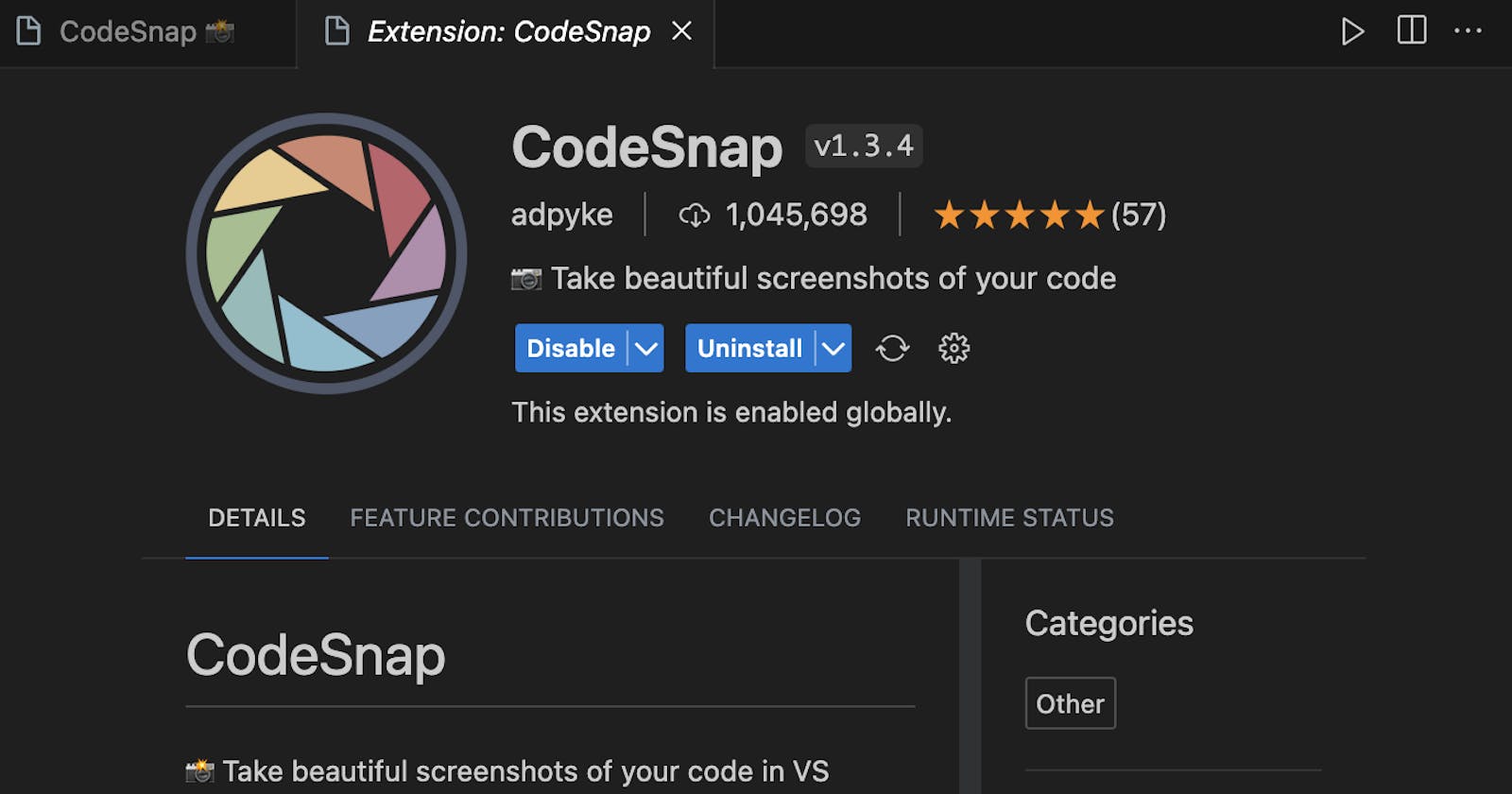 How to use the VScode CodeSnap extension