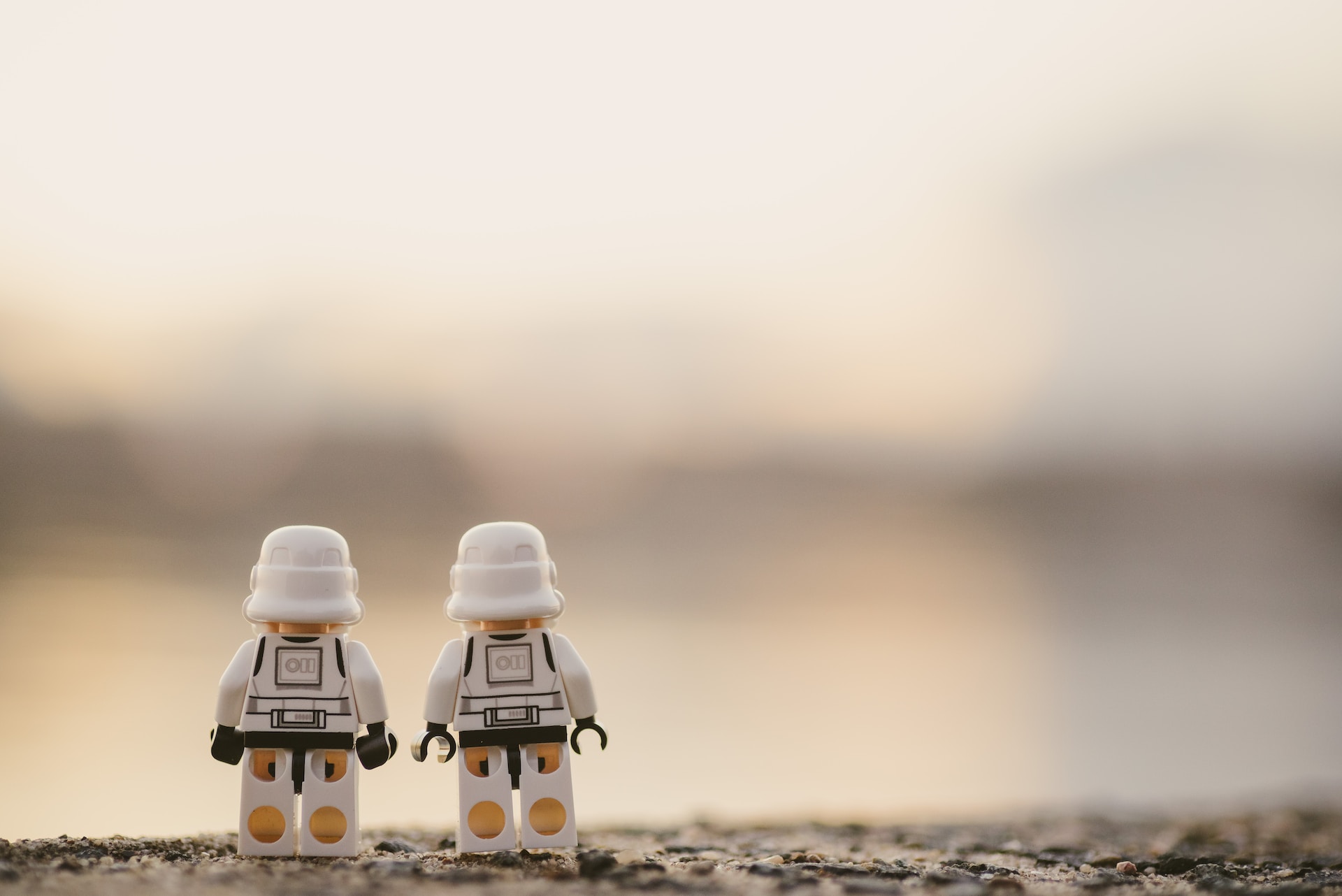 Two Lego Storm Troopers looking out across a vast empty landscape