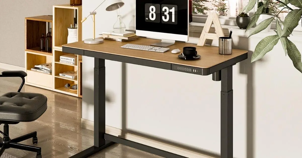 A height-adjustable desk that allows the user to work in a standing position, promoting better posture and reducing the negative effects of prolonged sitting.