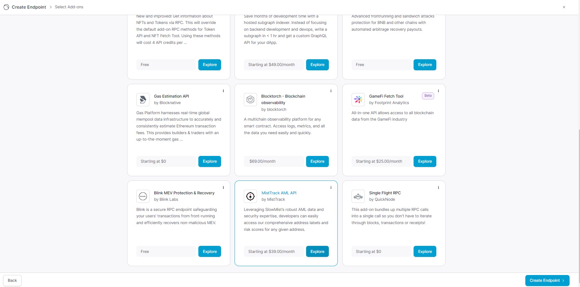 Dashboard activando AddOn MistTrack AML API