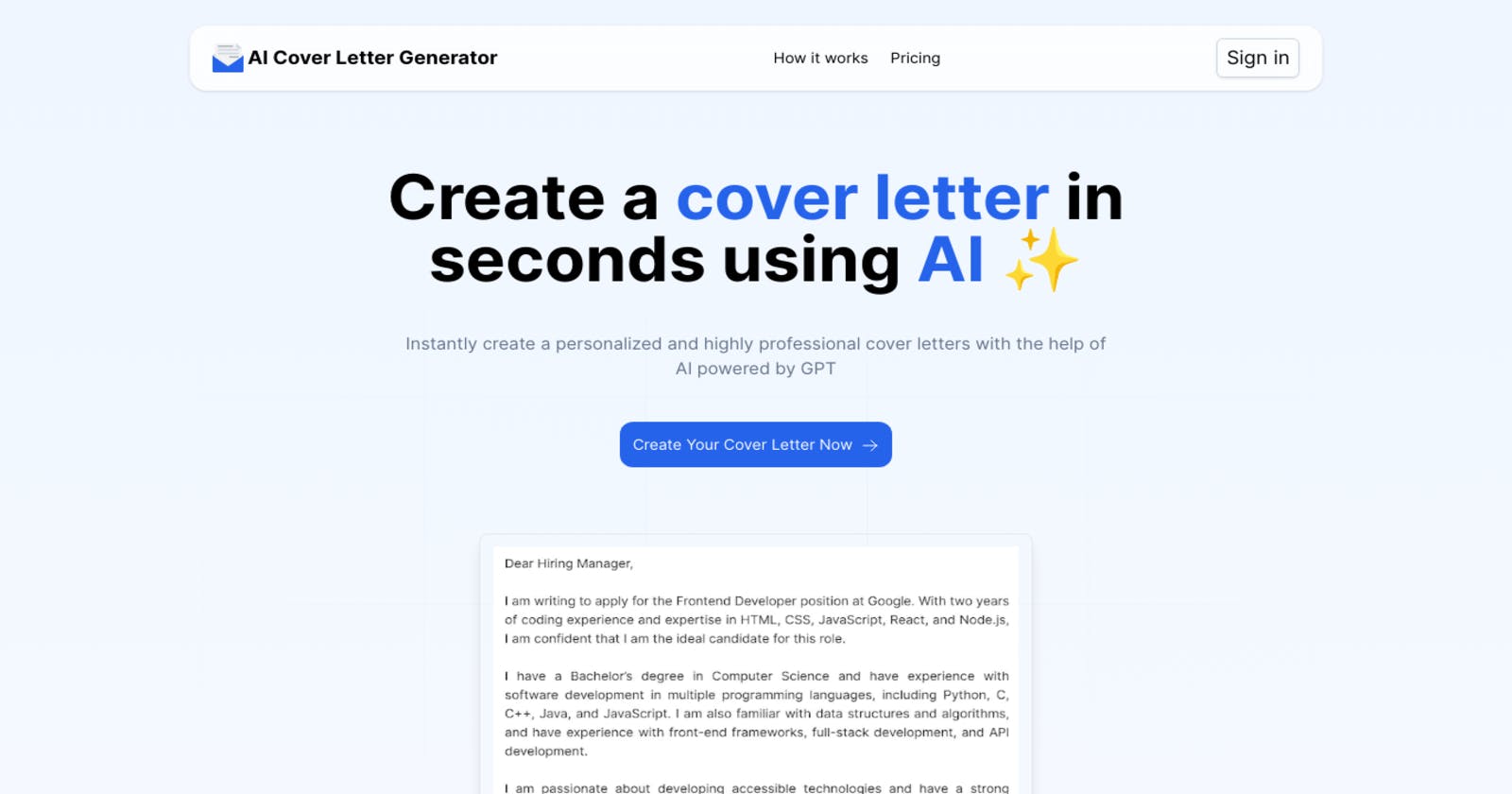 AI Cover Letter Generator: Streamline Your Job Application Process with AI-Powered Cover Letters