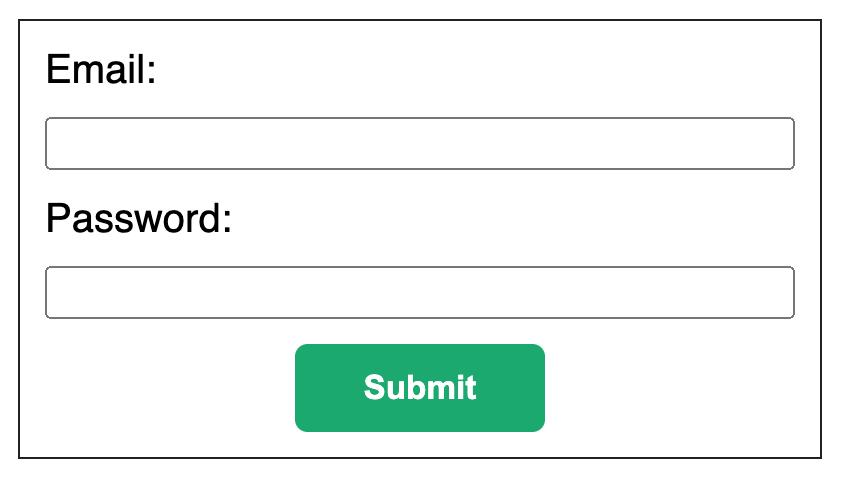 Form containing email, password and submit button.