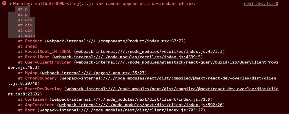 Warning: validateDOMNesting(...): <p> cannot appear as a descendent of <p> in react and nextjs