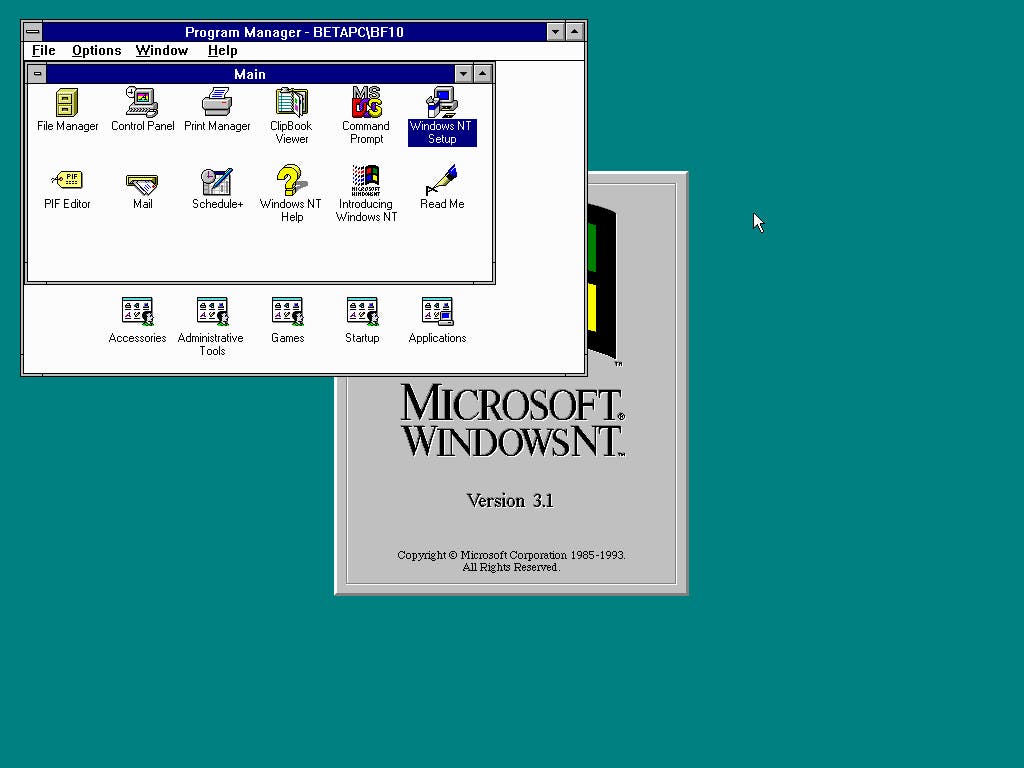 Command Prompt icon in Windows NT 3.1 with the MS-DOS logo.