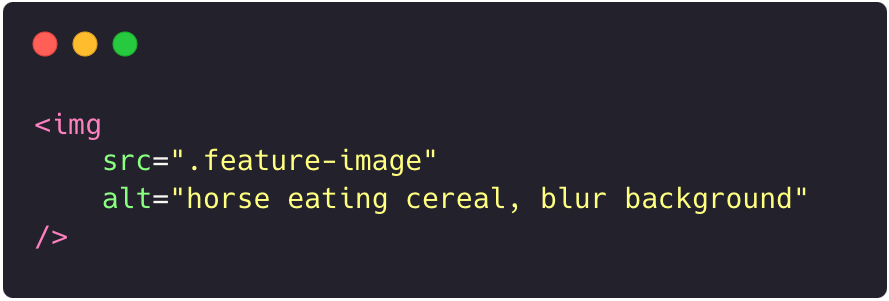 image with code snippet of an img HTML tag with alt attribute