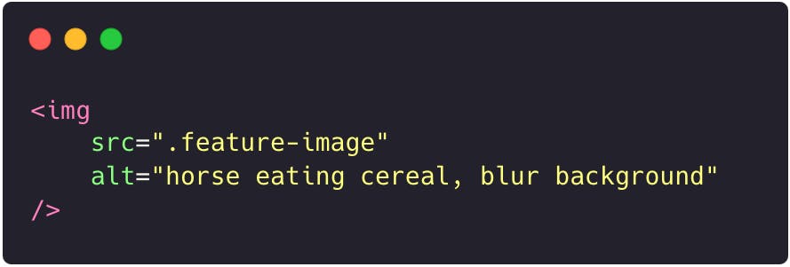 image with code snippet of an img HTML tag with alt attribute