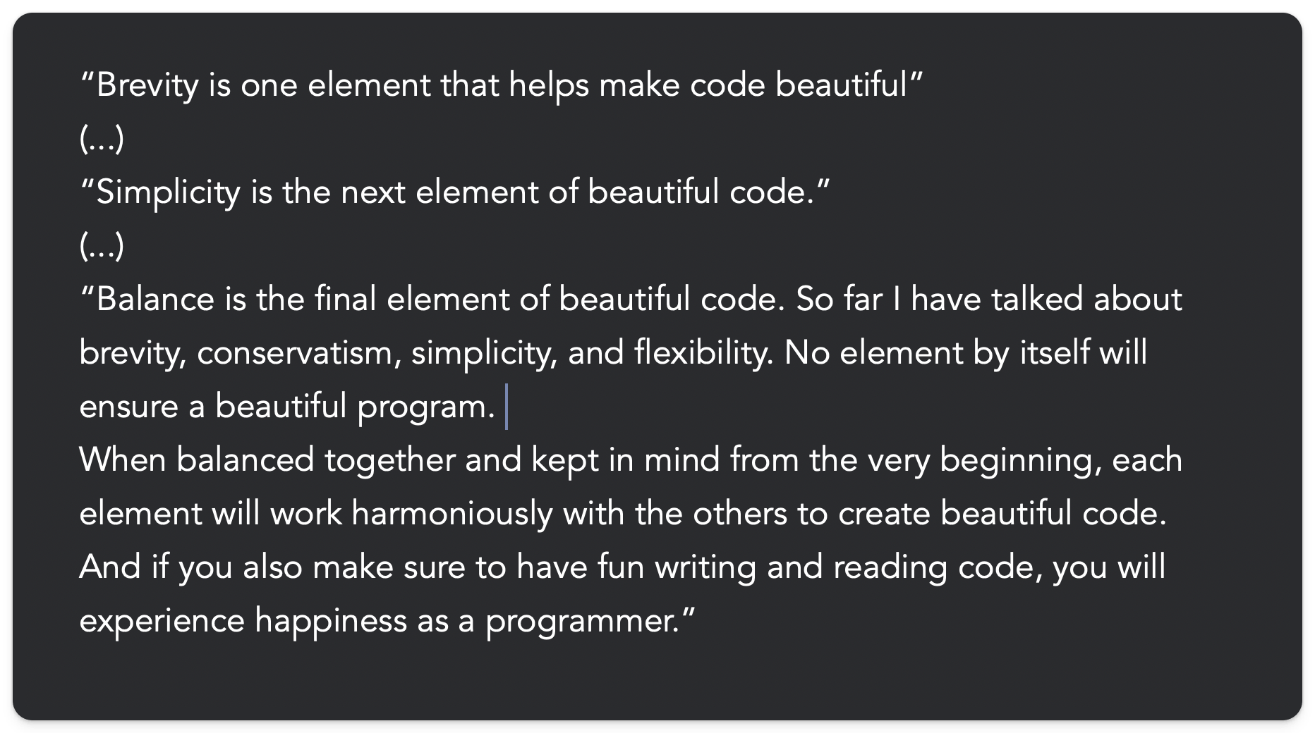 A quote from Yukihiro Matz about beautiful code