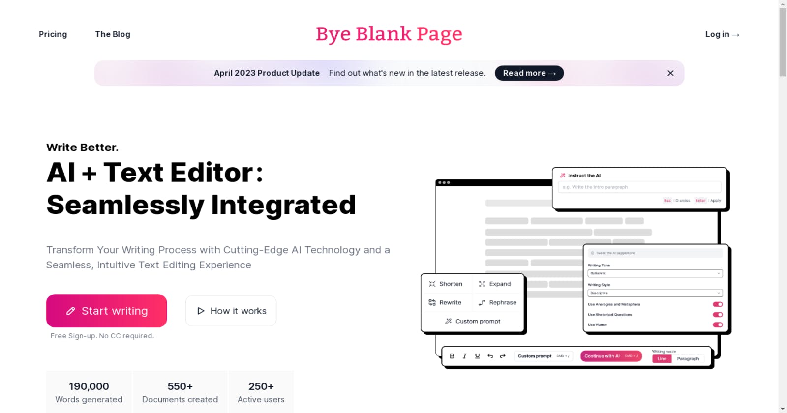 Bye Blank Page: Empower Your Writing with AI for Effortless Content Creation