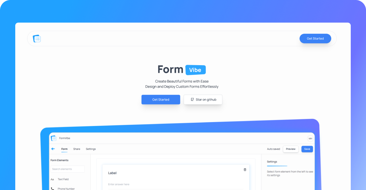FormVibe - Create Forms with ease - Appwrite Hackathon Project