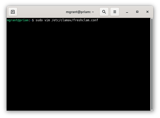 Edit the client freshclam configuration file.