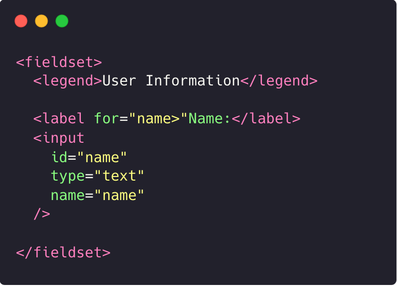 image with code snippet of an input HTML tag  with proper implementation of it with a label connected to the input