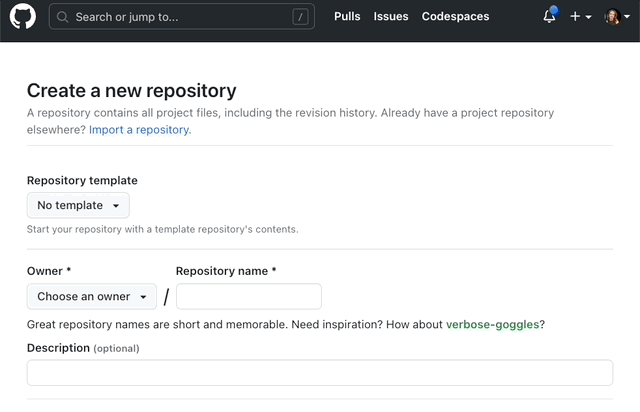 gif of the steps to create a repo