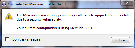 SourceTree Issue: The Mercurial team strongly encourages all users to upgrade to 3.7.3 due to security vulnerability