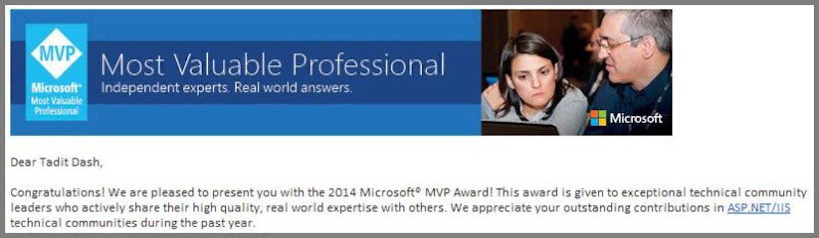 Microsoft ASP.NET MVP Award 2014